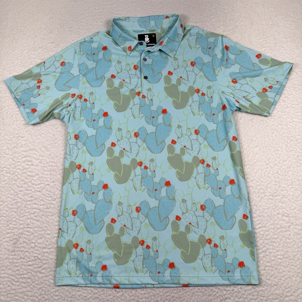 Raised by Coyotes Polo Men's Large Performance Golf Mint Green Cactus Desert EUC